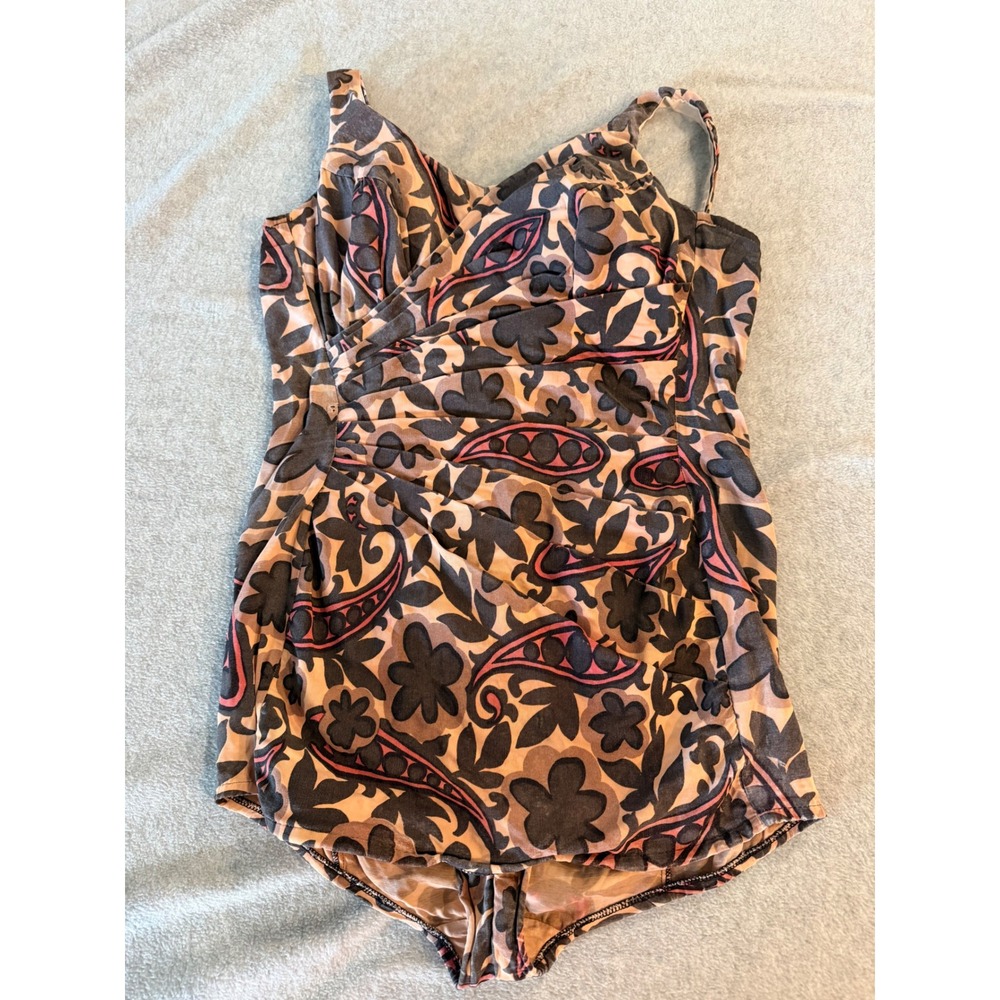 Vintage Catalina Art of Eve Swimsuit Womens 18 Paisley Floral Ruched One Piece
